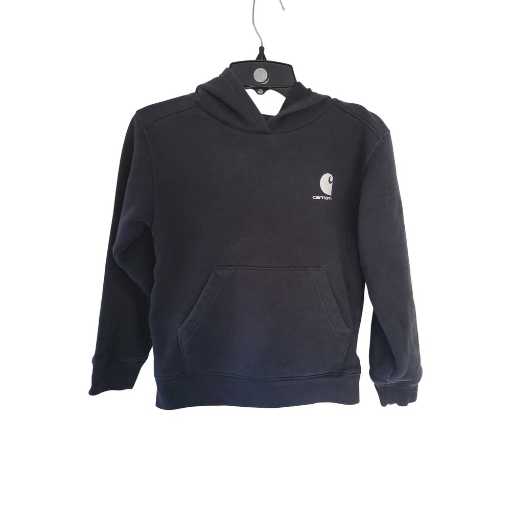 Carhartt Youth Black Long Sleeve Hooded Sweatshirt with Logo 6 Sleeve Detail #4‎